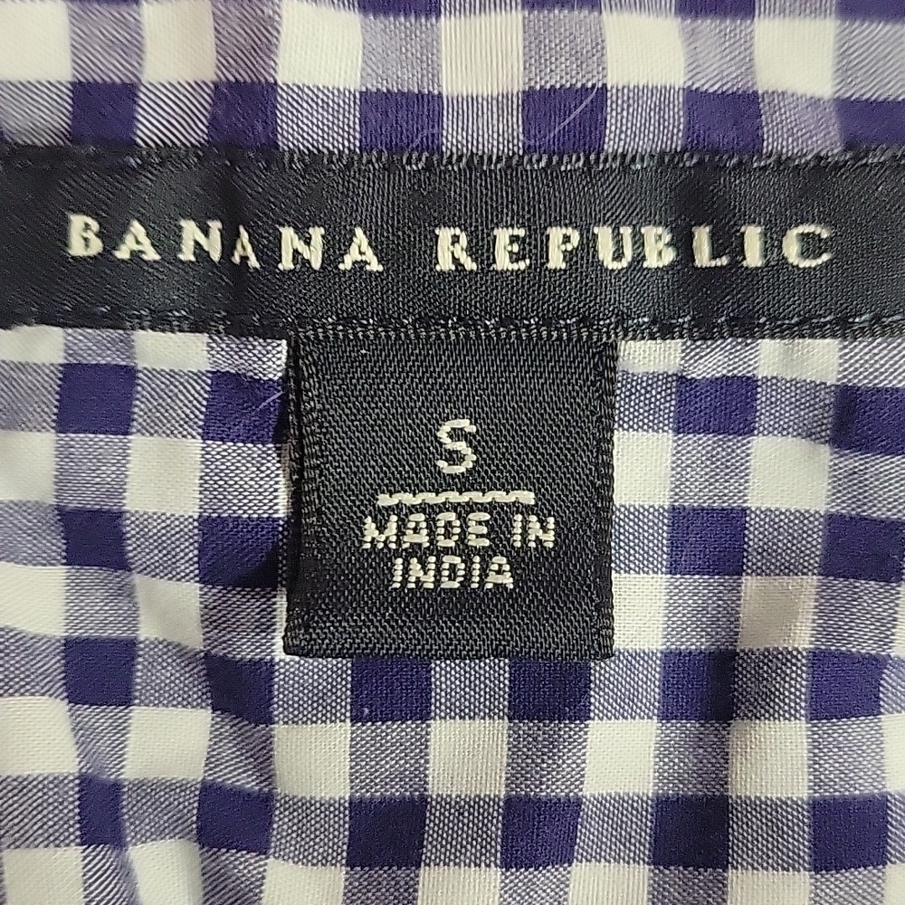 Banana Republic Blue and White Checkered Shirt, Size S - Picture 3 of 5